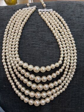Unbranded Multi-Strand Necklace Women OS Ivory Good Graduated Faux Pearl Layered